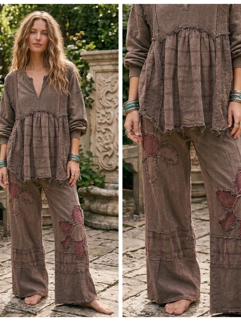 Boutique Patchwork Floral Applique Relaxed Set